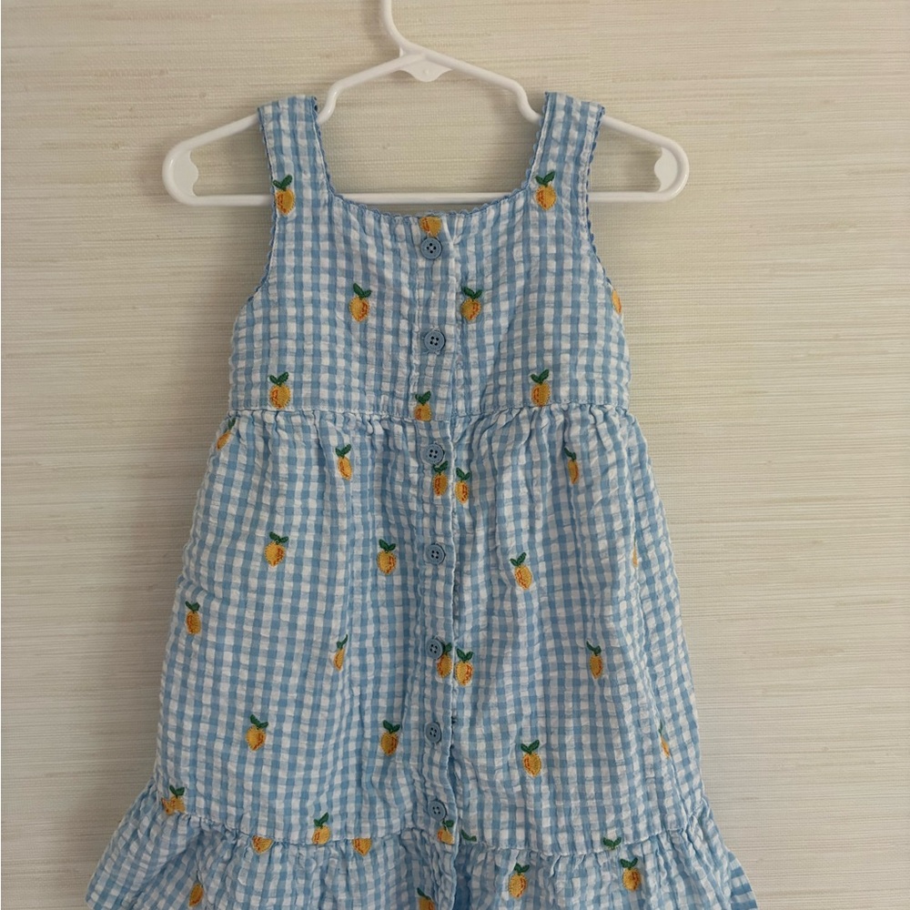 Jojo Maman Bebe Blue Gingham Lemon Embroidered Girls' Sundress 2-3T
